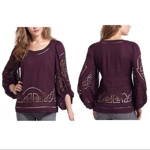 Meadow Rue Eyelet Cutout Peasant top 705